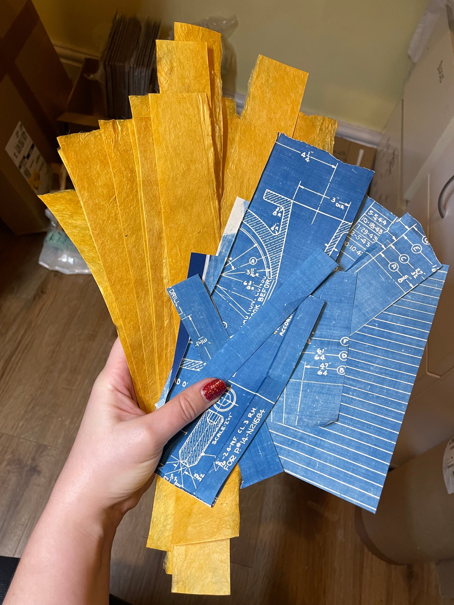 Orange lokta and blueprints scrap pack